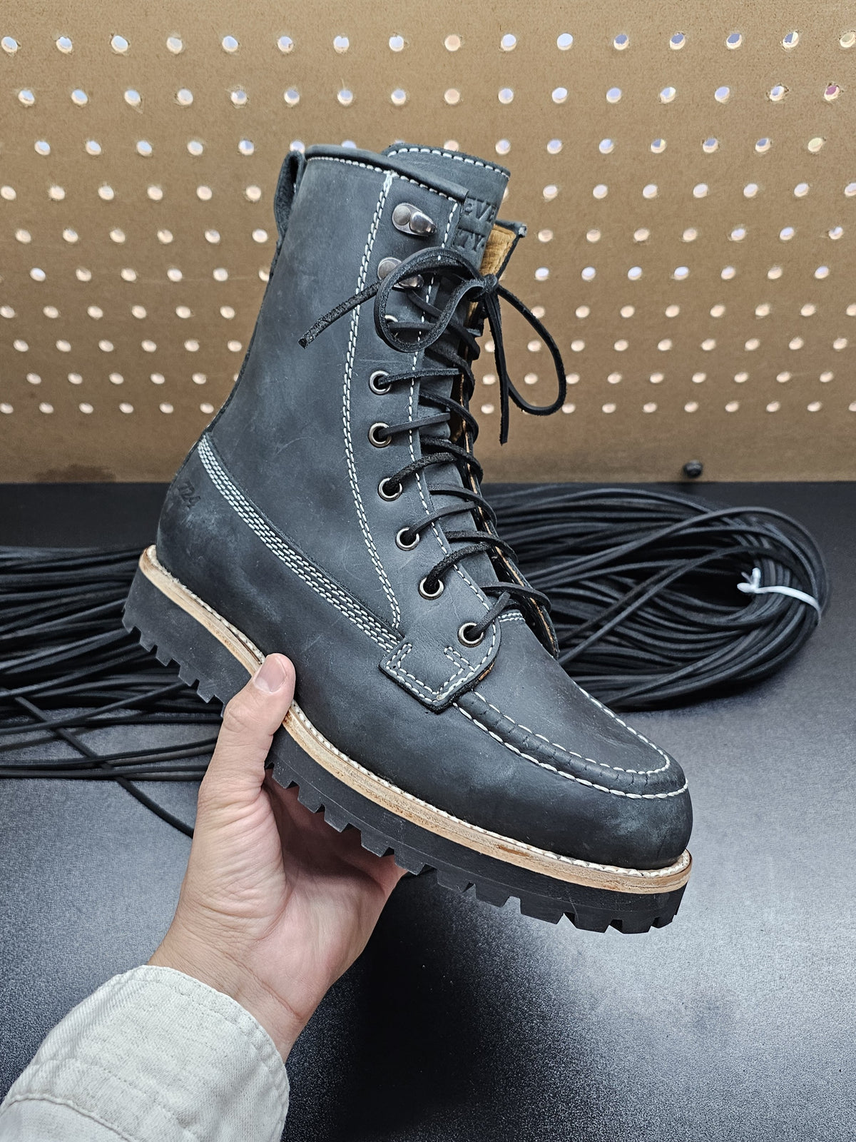 Size 8.5 Black Crazy Horse Full Grain + Vibram Kletterlift Outsoles Build